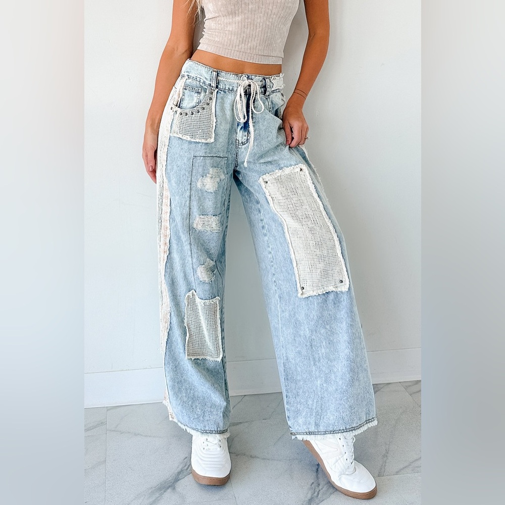 POL Light Blue Patchwork Wide-Leg Jeans - Picture 7 of 14